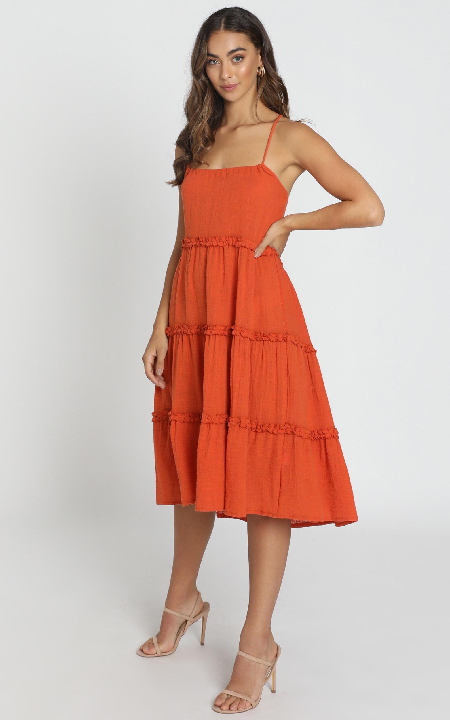 rust tiered dress